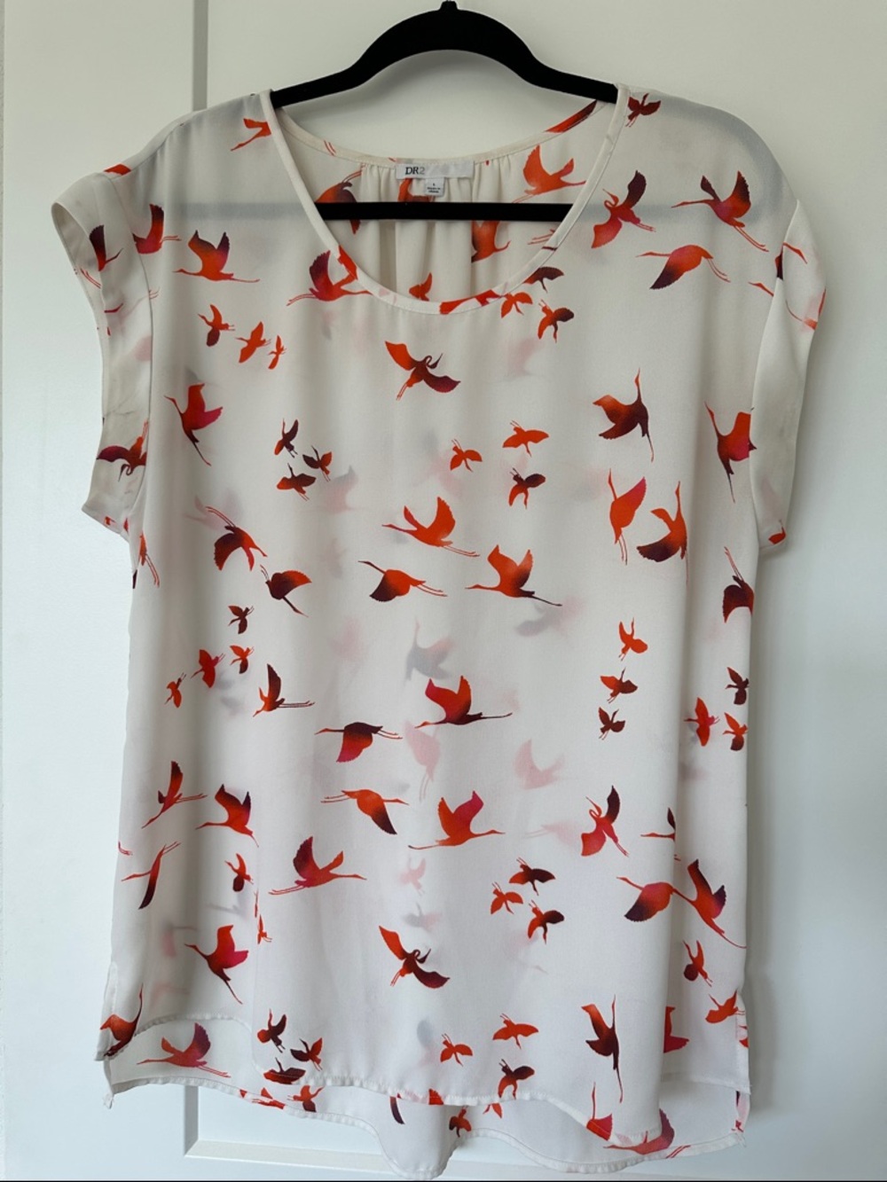 DR2 White Blouse with Orange Bird Print